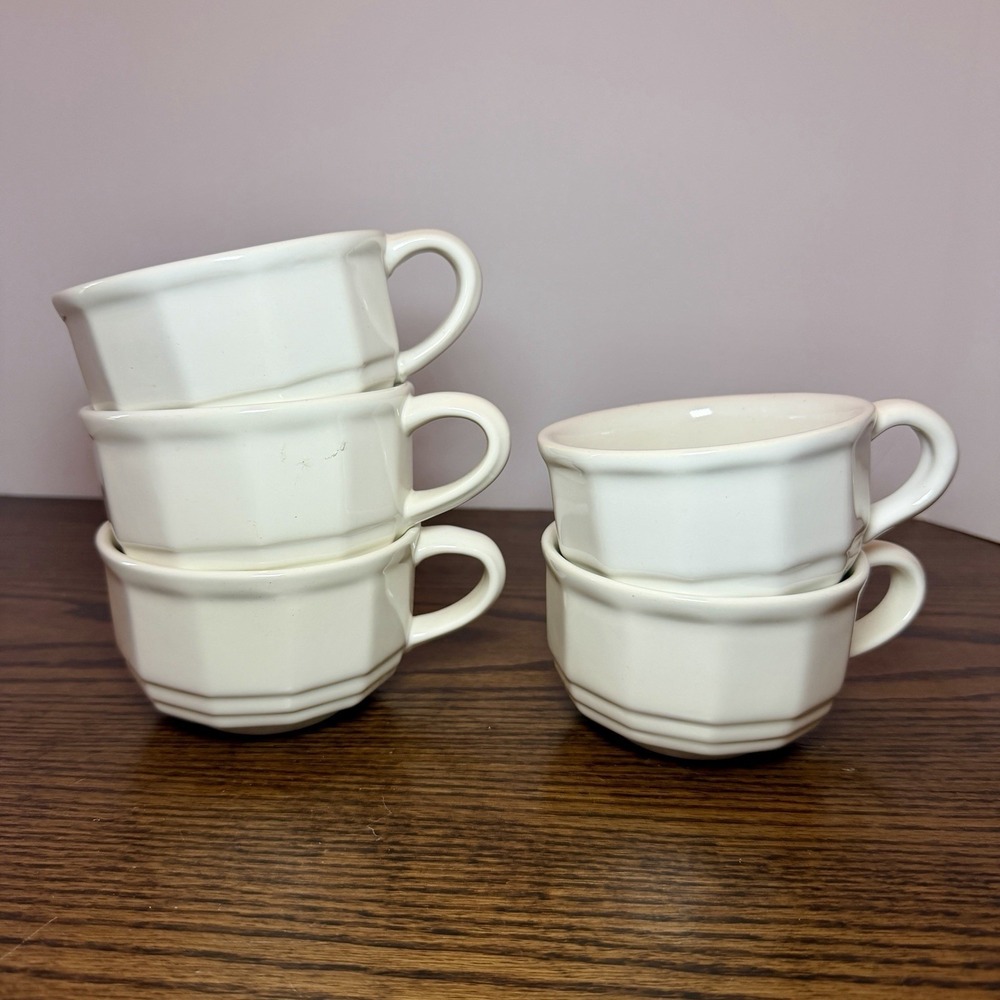 Vintage Pfaltzgraff Heritage White Flat Coffee Mugs Tea/ SM Soup Cups Lot Of 5